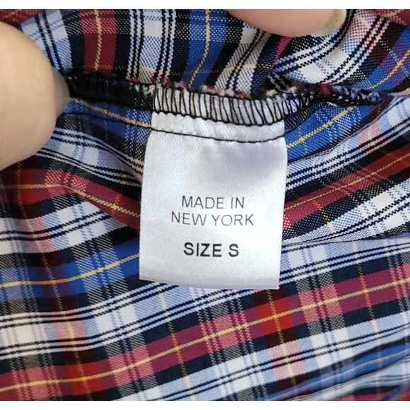 Petersyn Roxie Blouse Ruffle Off-Should Size Small Red Blue White Plaid Milkmaid - Picture 3 of 8